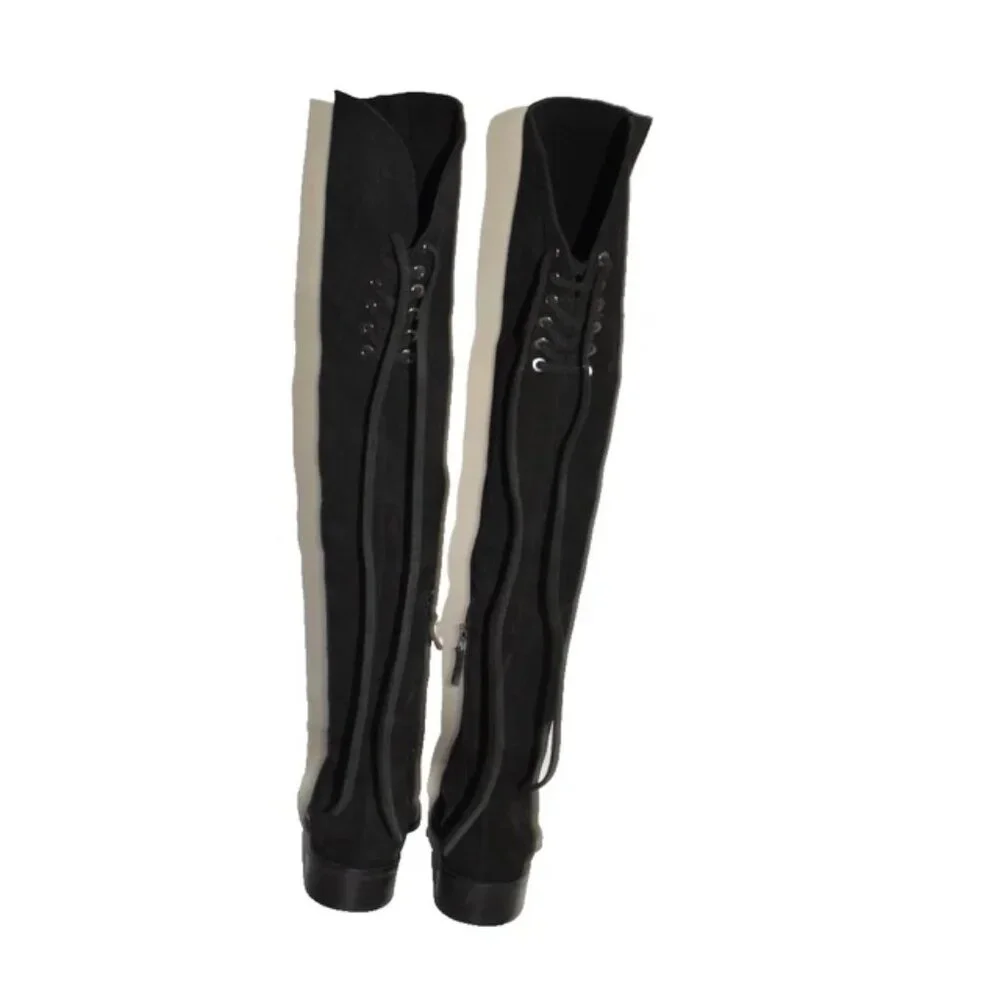 $750 AQUATALIA NICKI BLACK SUEDE WEATHERPROF OVER THE KNEE BOOT LACE 6.5 (MG16.5